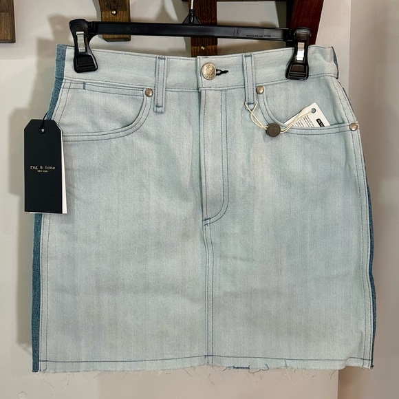 NWT Rag & Bone Two Tone Double Blue Denim Jean Moss Skirt 25 - Picture 4 of 14